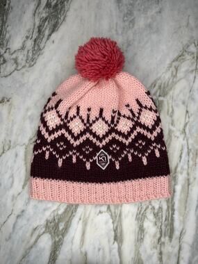 KARI TRAA Fair Isle Wool Blend Knit Fleece Lined Winter Snow Beanie Hat OS